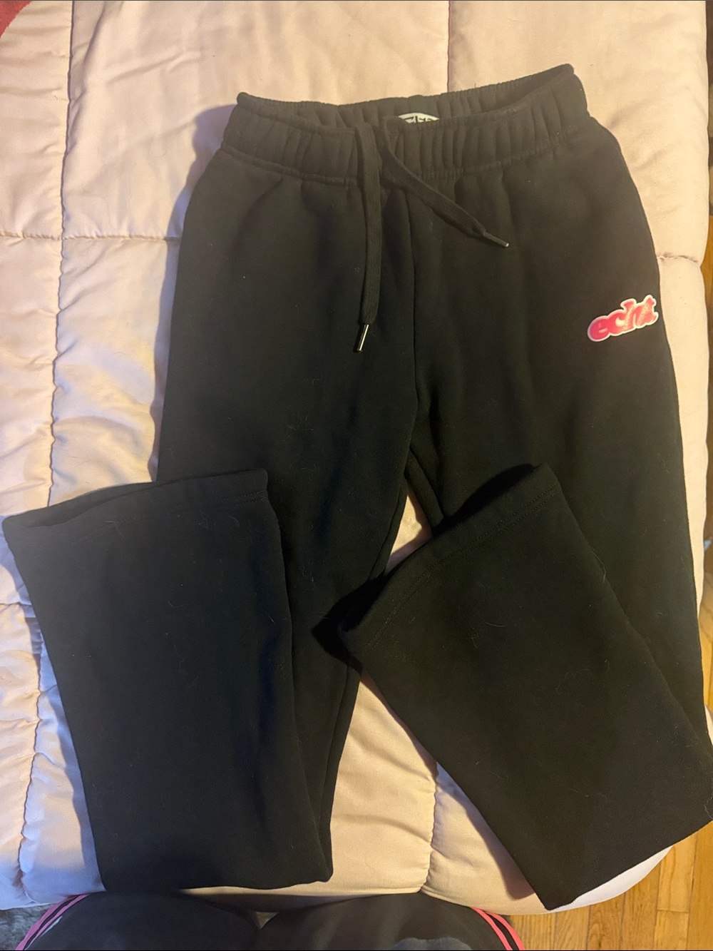 Kids Black Sweatpants with Pink Logo - Comfortable Everyday Bottoms